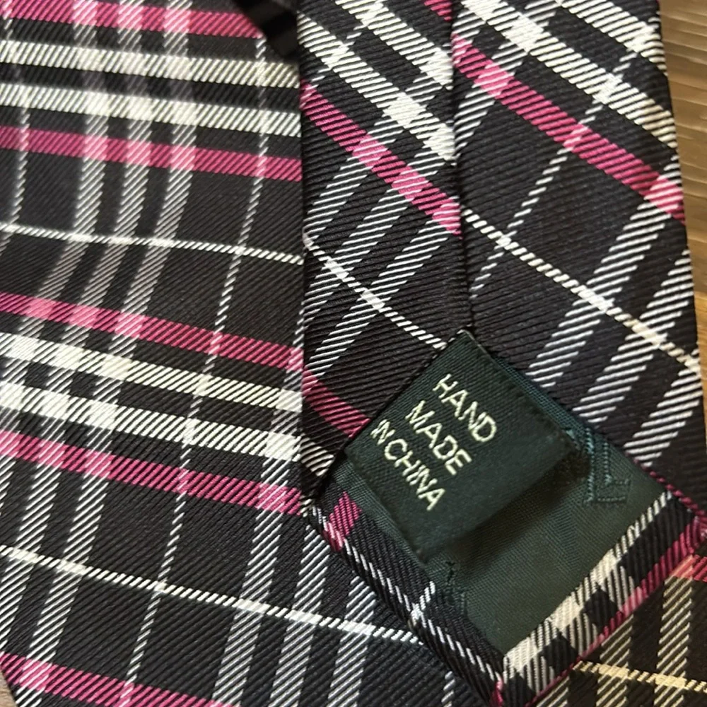 Ralph Lauren men’s tie black pink and white plaid